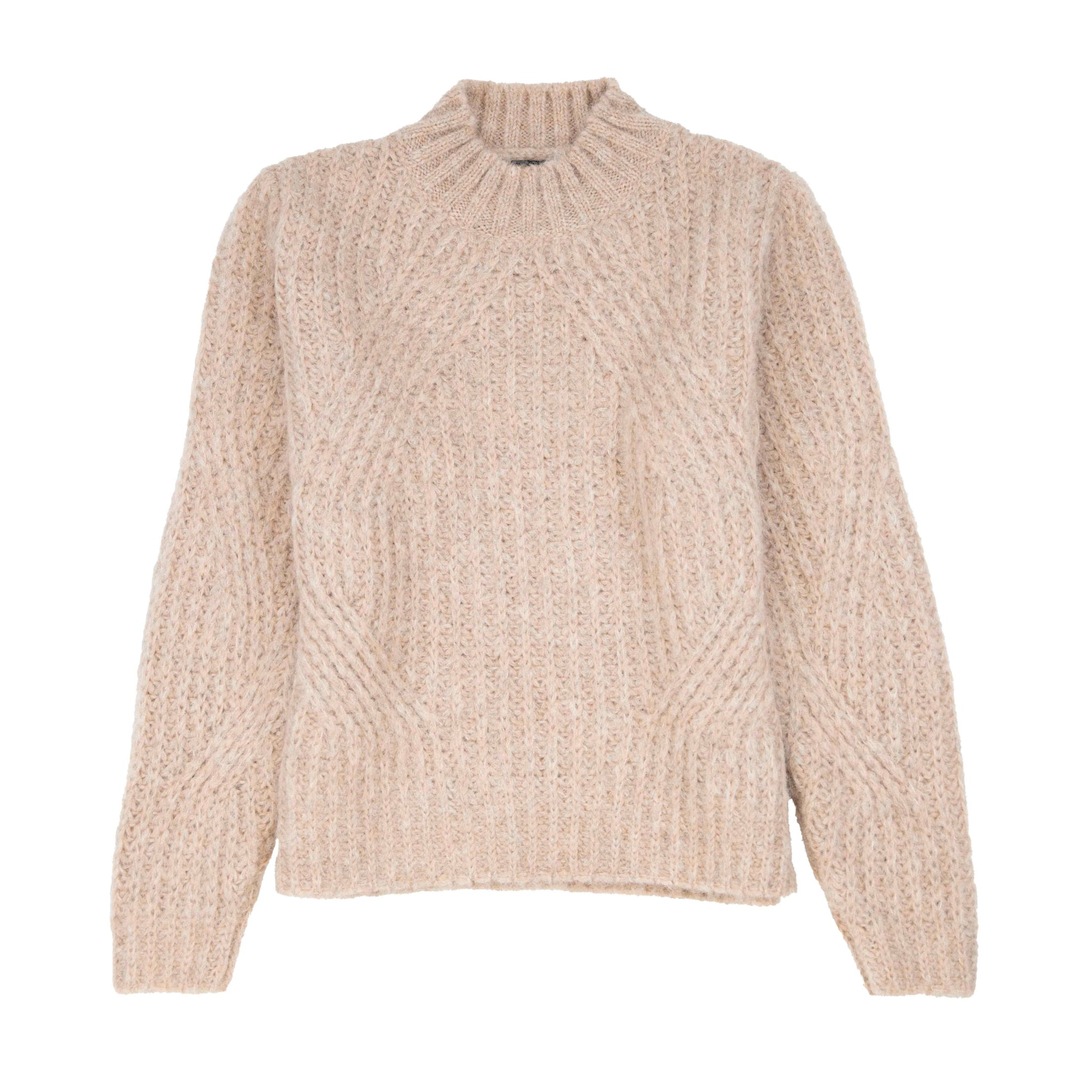 Dicker Alpaka Wollpullover Elora für Damen in Naturfarbe hellbraun – Frontalansicht