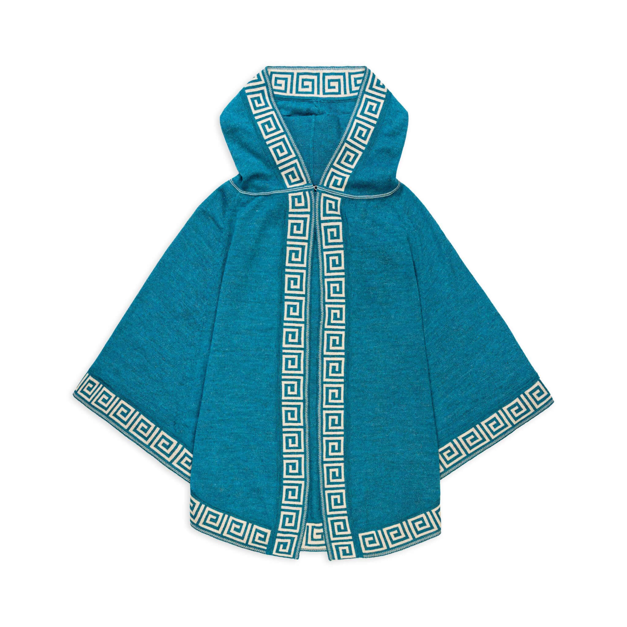 Vorderansicht Luz Alpaka Poncho mit Kapuze für Damen in dunkeltürkis