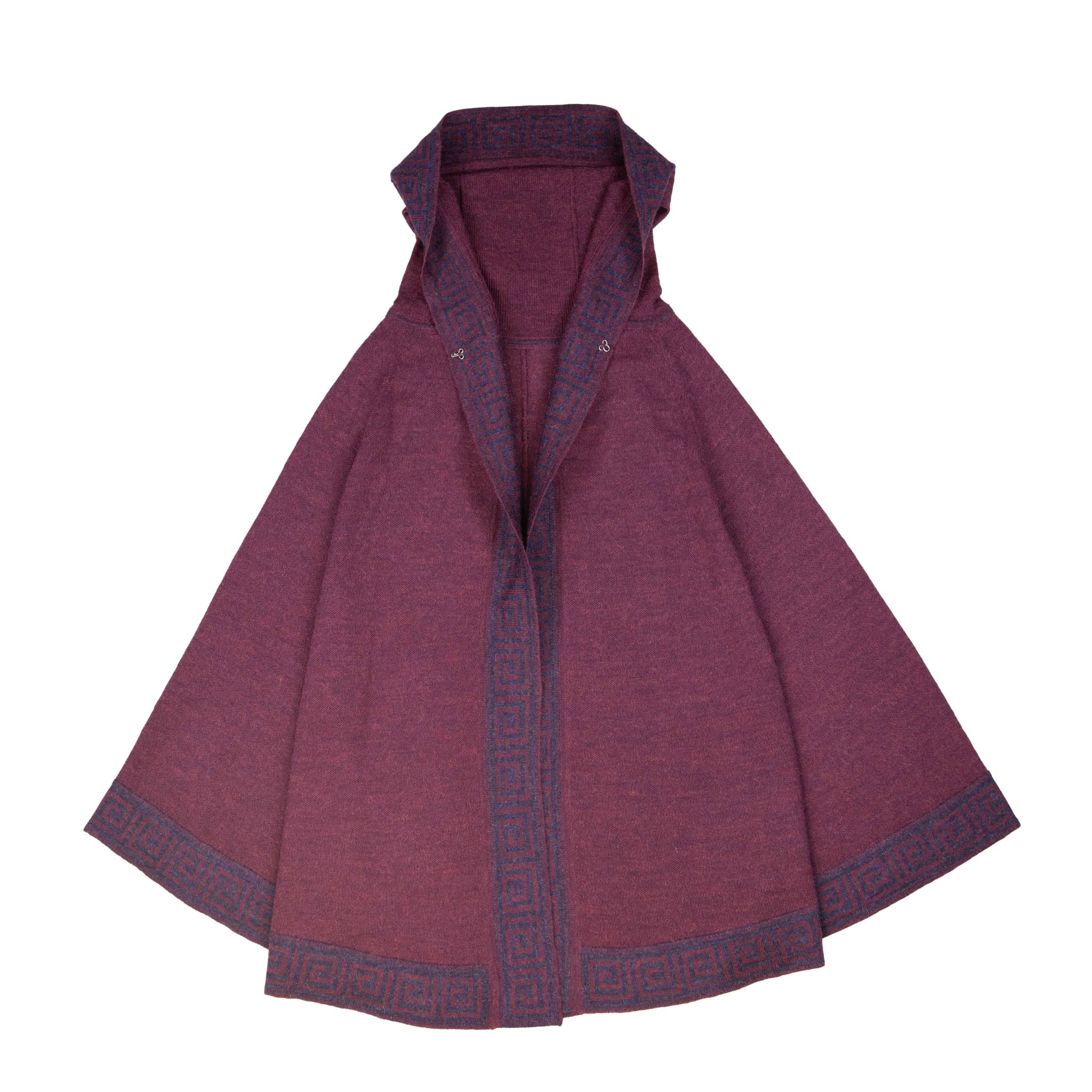 Weicher Alpaka Poncho mit Kapuze in limitierter Farbe purpur - Vorderansicht