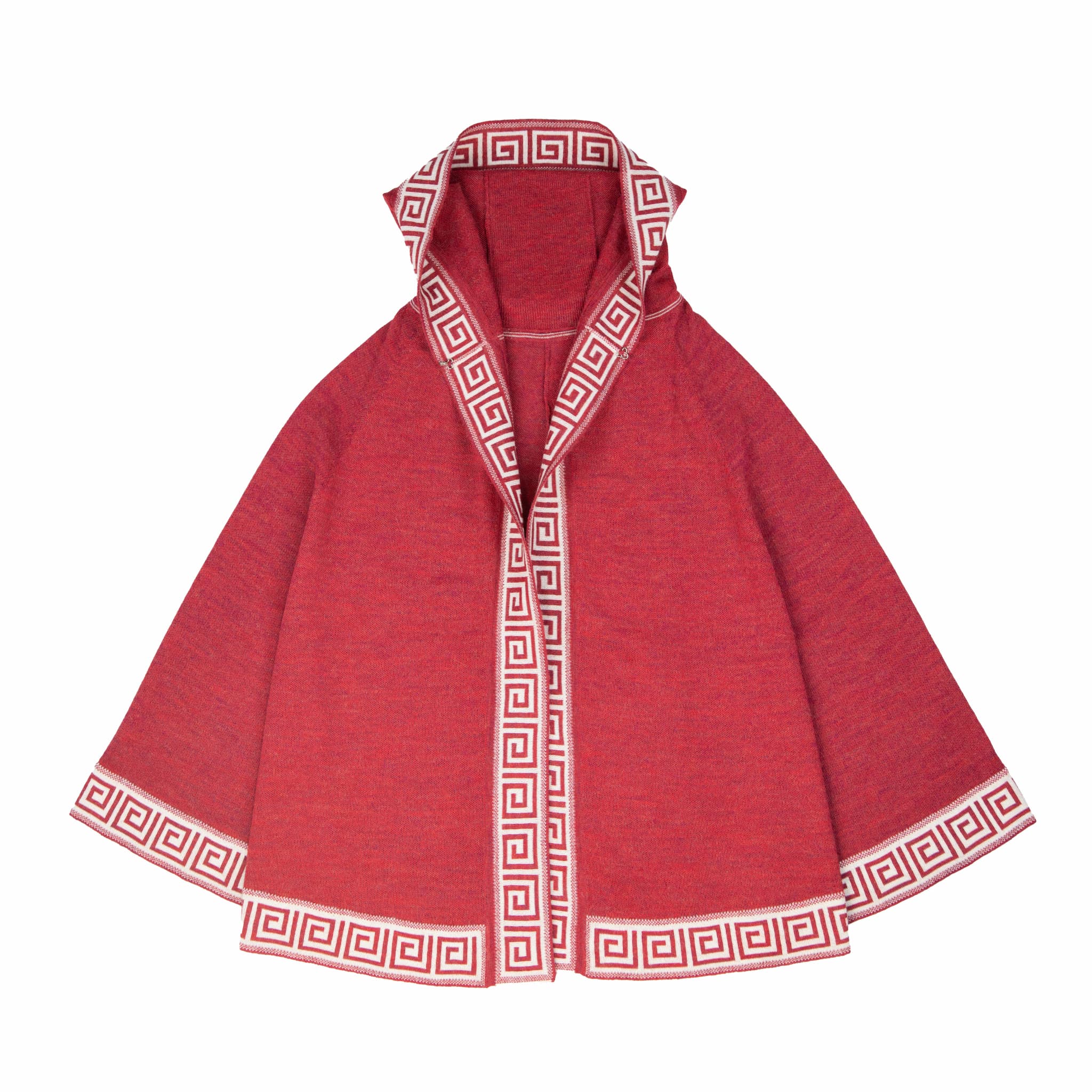 Eleganter Luz Alpaka Poncho mit Kapuze für Damen in rot von vorne