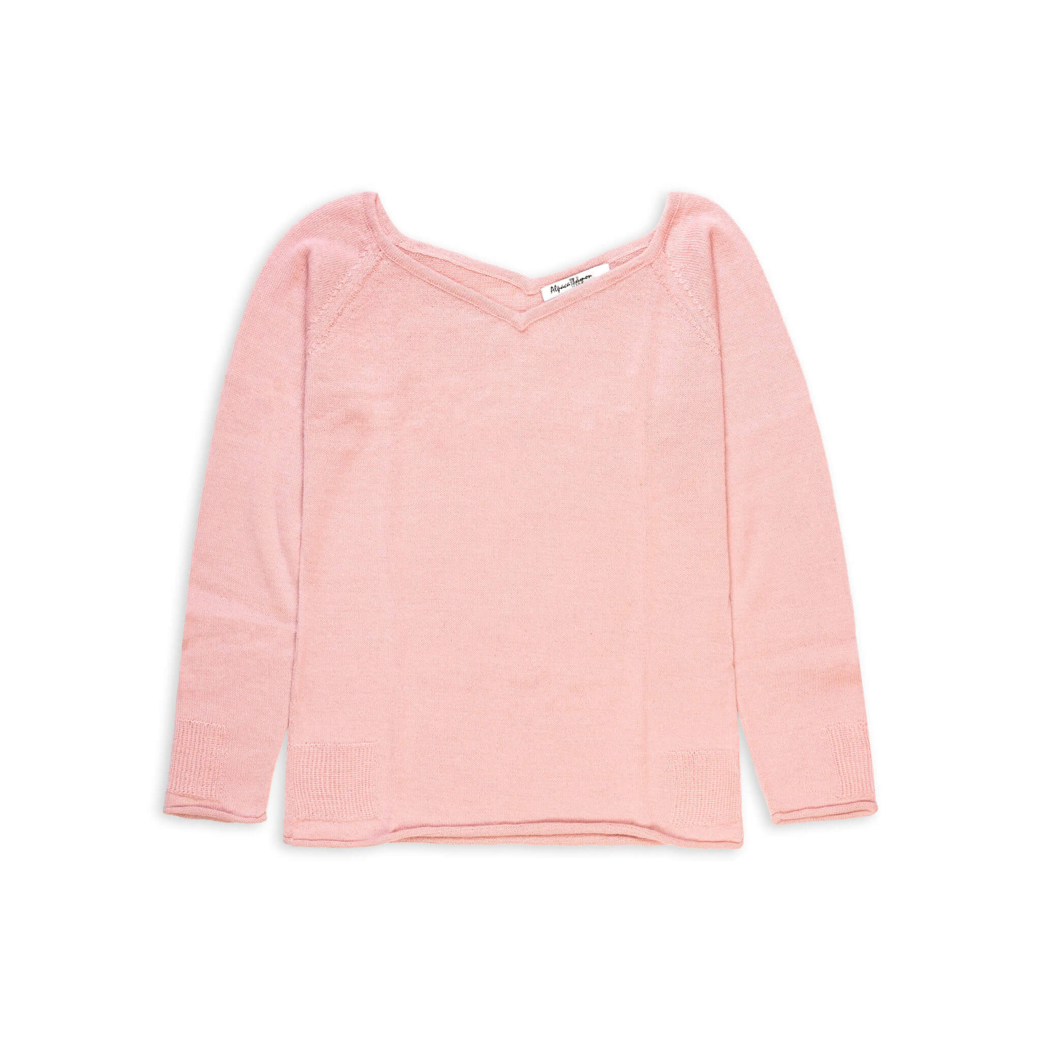 Dünner Alpaka Pullover Mia für Damen in rosa von vorne - gefertigt in der kleinen Alpakin Manufaktur in Peru