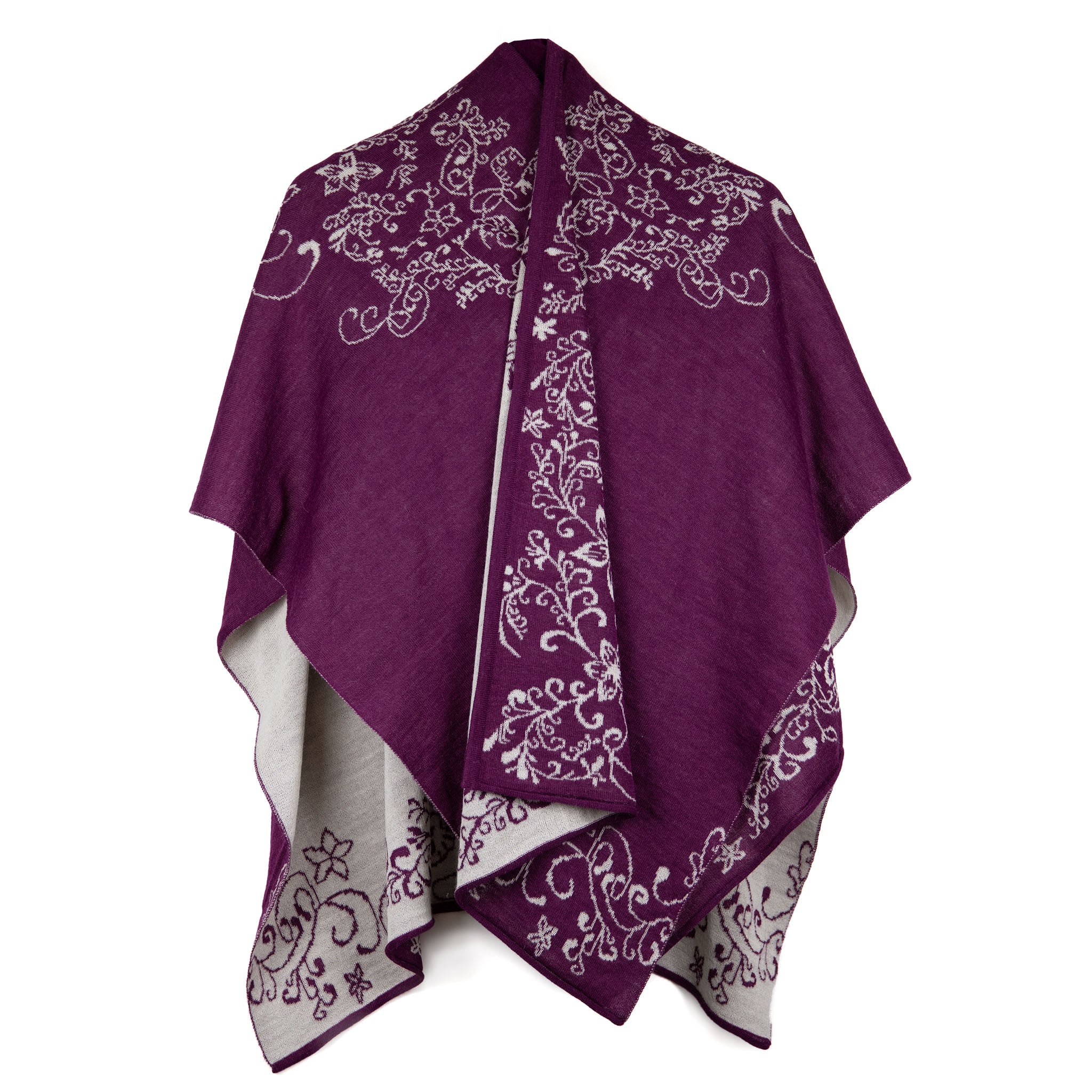 Tamaya Alpaka Poncho für Damen von Alpakin in Farbe dunkler Beere von vorne