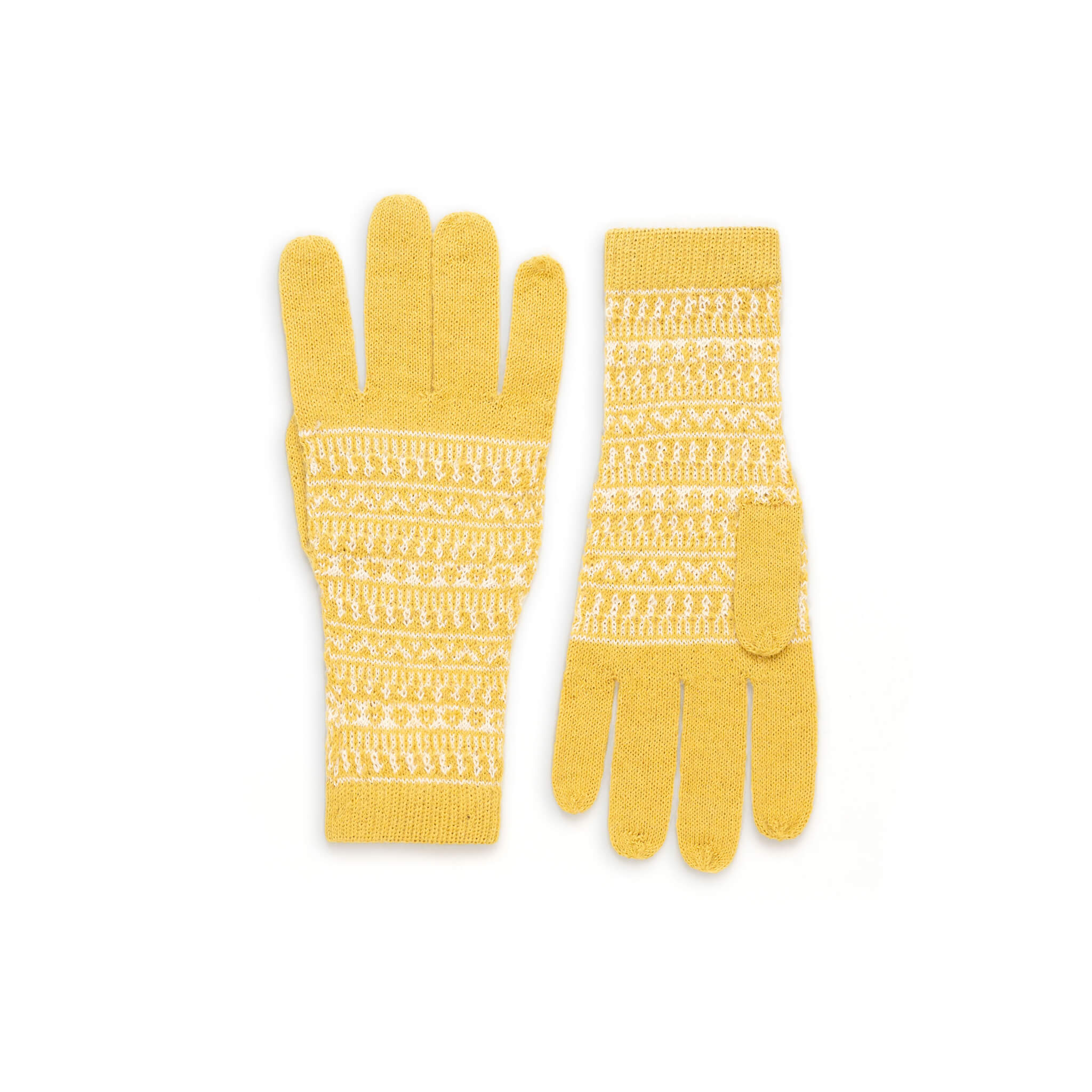 Dünne Alpaka Handschuhe für Damen und Herren von Alpakin mit Alpaka-Muster in gelb