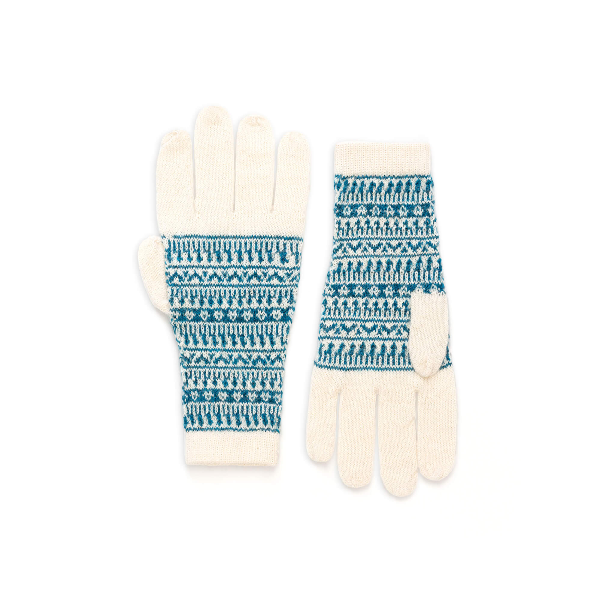 Dünne Alpaka Handschuhe für Damen und Herren von Alpakin mit Alpaka-Muster in weiß