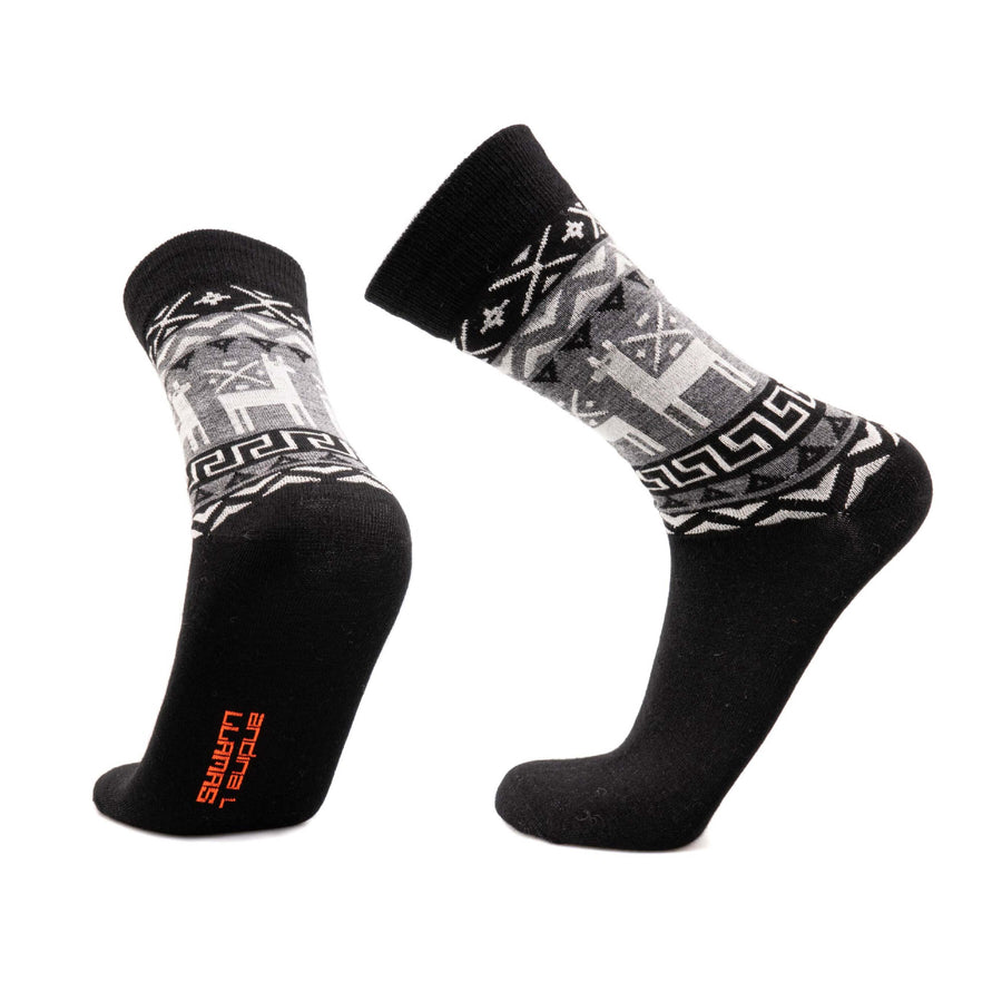 Alpaka Socken mit Alpaka Motiv in schwarz für Damen und Herren