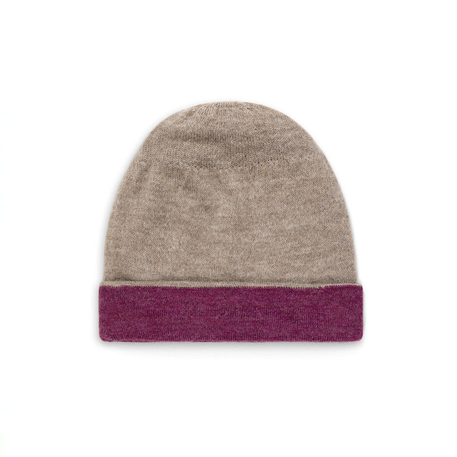 Alpaka Mütze Duocolor für Damen und Herren von Alpakin in grau und purpur