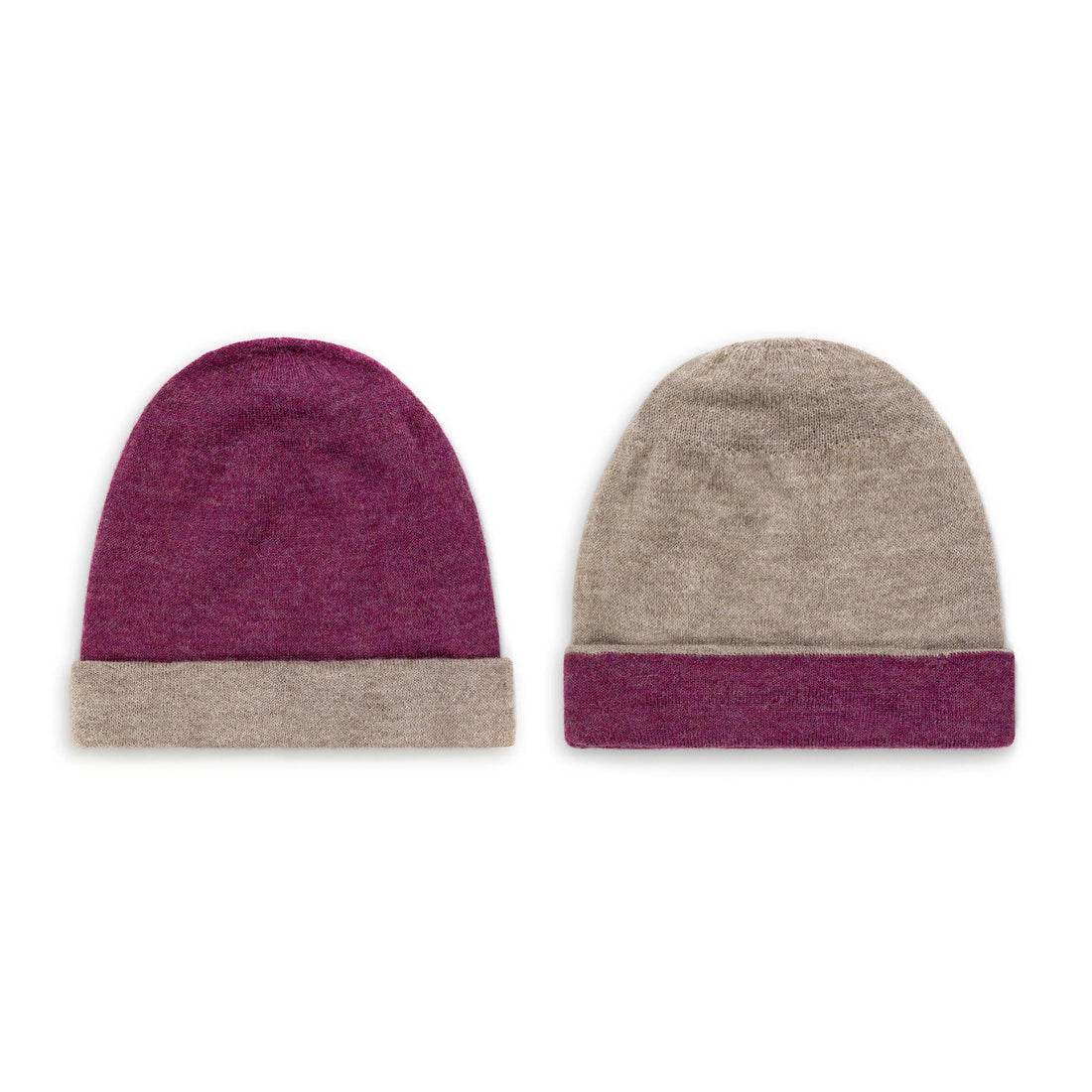 Alpaka Mütze Duocolor für Damen und Herren von Alpakin in purpur und grau sowie grau und purpur