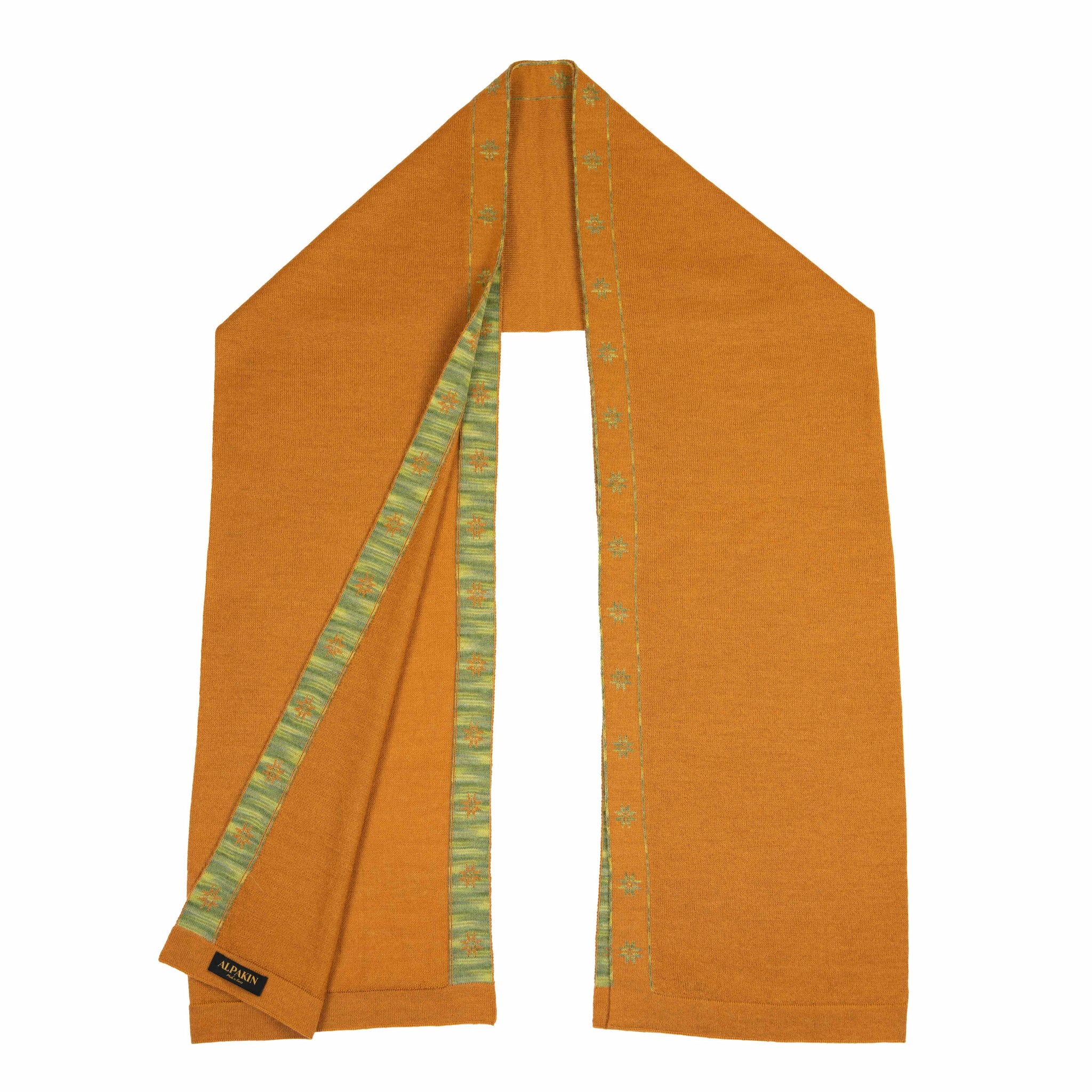 Alpaka Schal in moderner Farbe dunkelorange mit Edelweiß Musterung