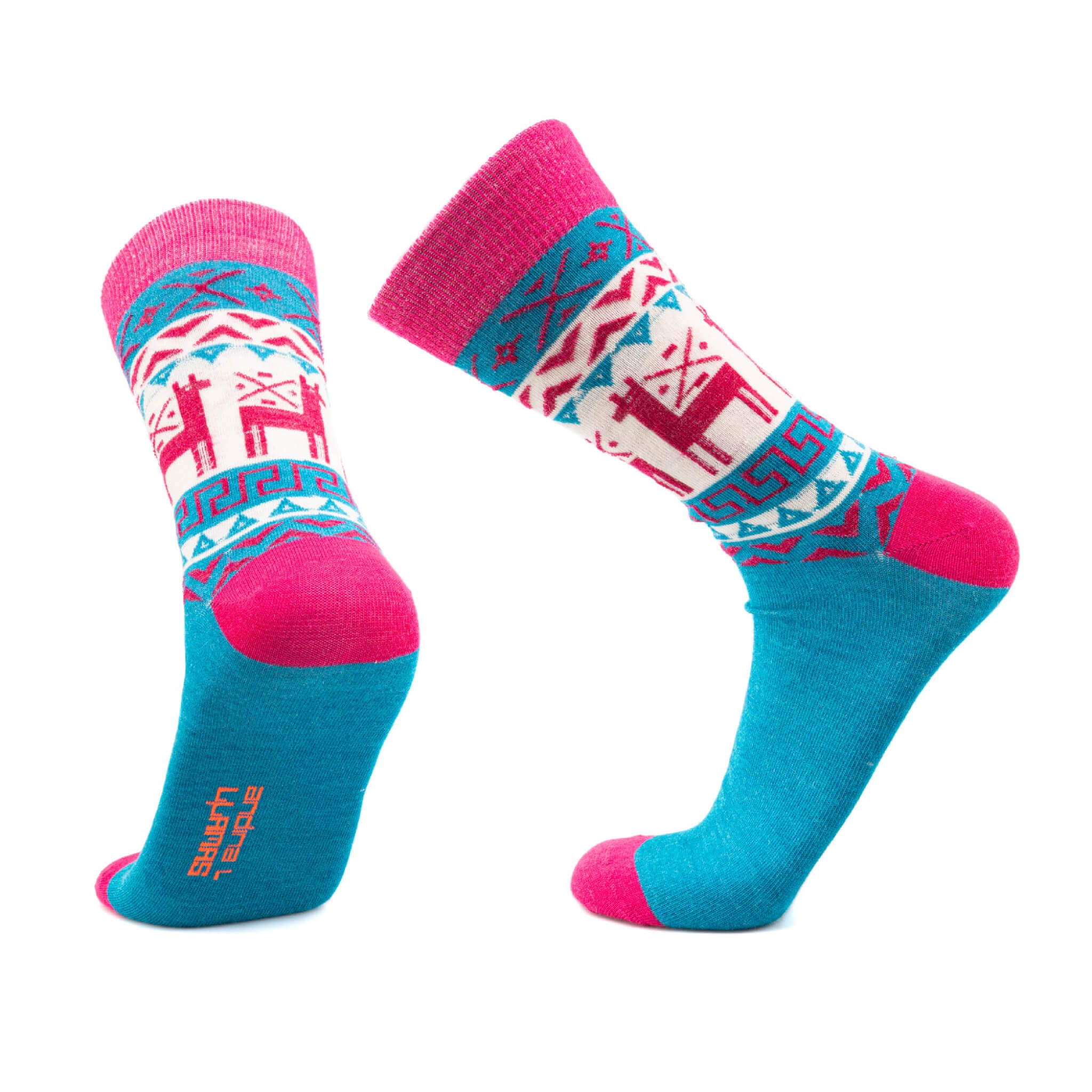 Alpaka Socken mit Alpaka Motiv für Damen und Herren von Alpakin in türkis