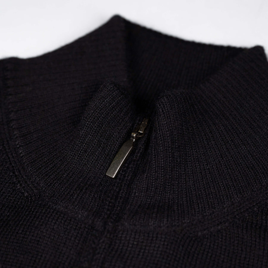 Alpakin Katari Alpaka Pullover für Herren mit Reißverschluss in schwarz Reißverschluss nah
