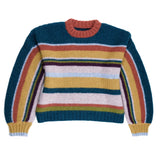 Cusi bunter Alpaka Pullover für Damen von vorne vor weißem Hintergrund