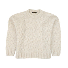 Cremefarbiger Alpaka Strickpullover Liya mit Zopfmuster von Alpakin – Frontalansicht