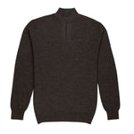 Munay Alpaka Troyer für Herren in dunkelbraun von vorne mit Kragen aus peruanischer Pima Baumwolle