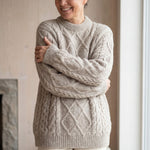 Wärmster Pullover aus Alpakawolle im Oversize-Stil und Naturfarbe beige, ohne chemische Färbung