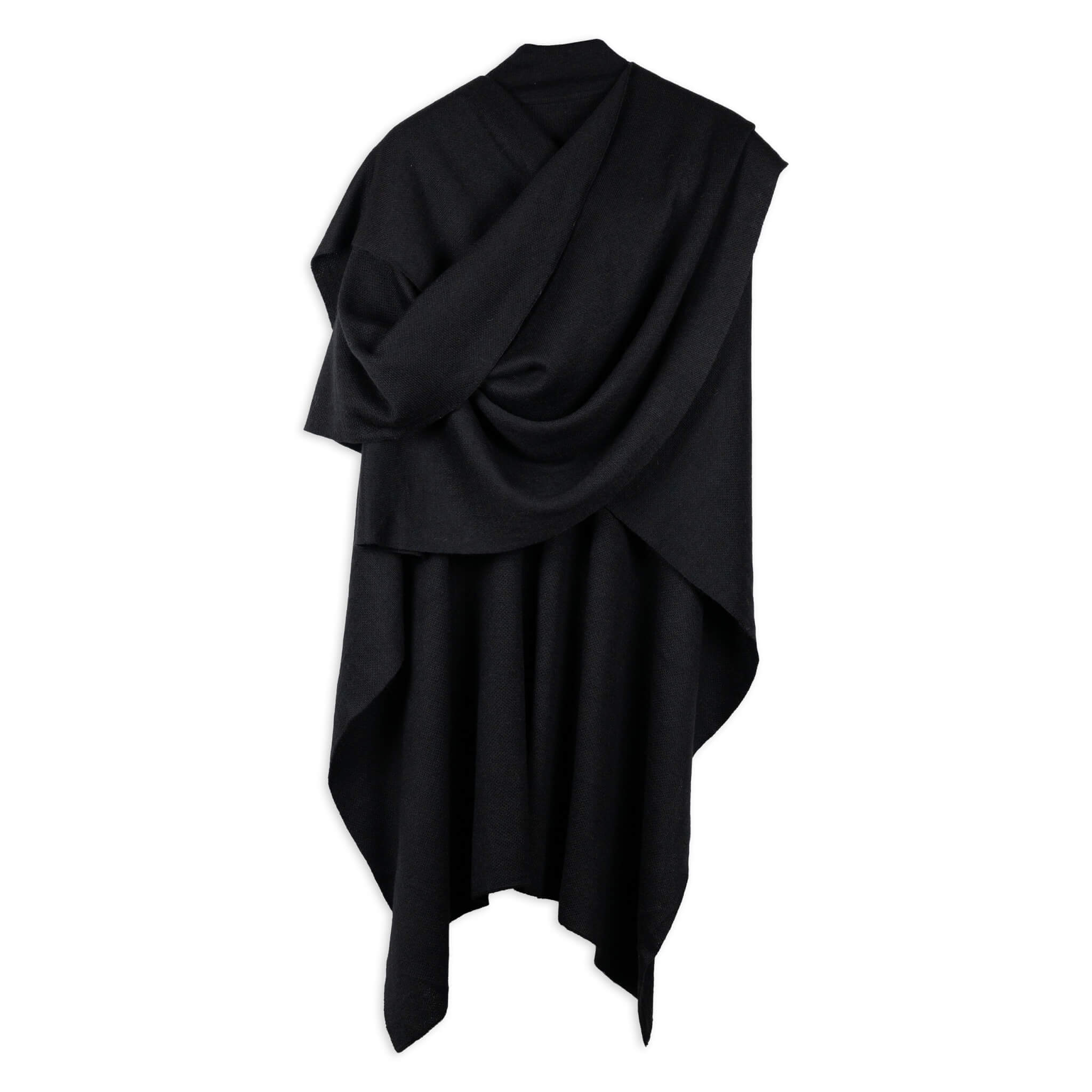 Eleganter Puma Alpaka Poncho mit Kragen für Herren in schwarz
